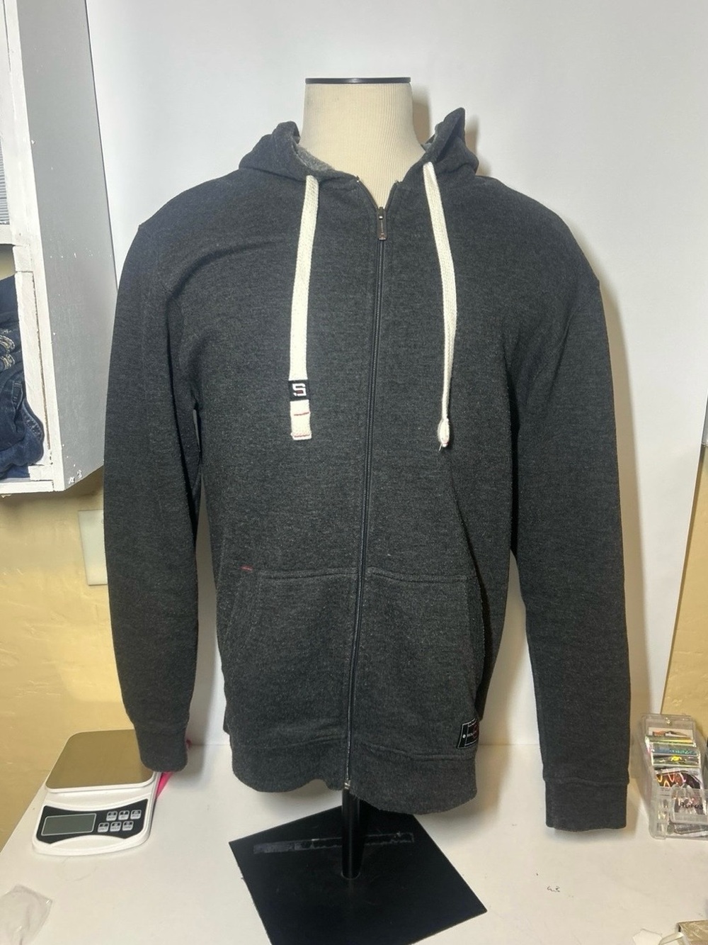 Men's Charcoal Full-Zip Hoodie with Drawstring South Pole